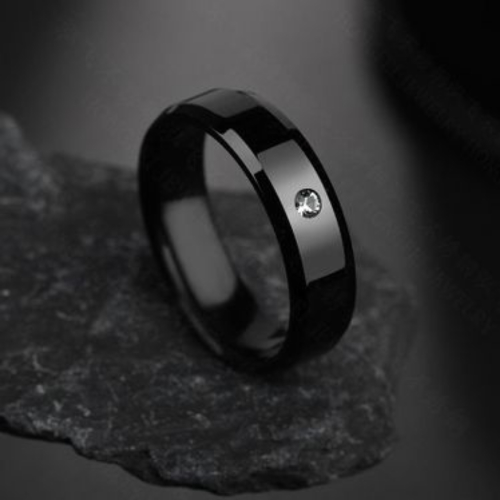 Men's Glossy Black Steel Ring Size 9